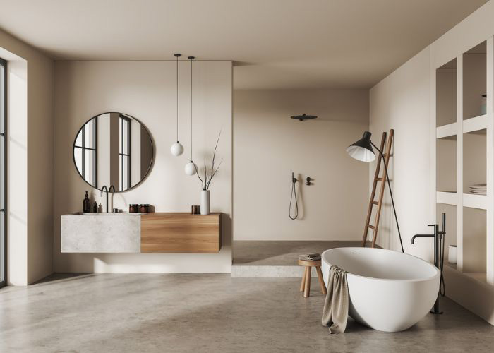Modern bathroom with freestanding tub